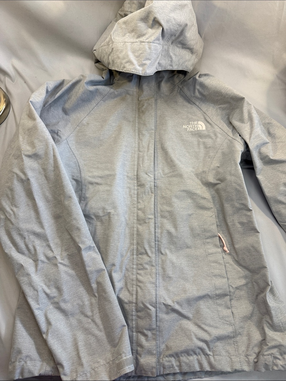 The North Face Heather Light Gray Hooded Rain Jacket